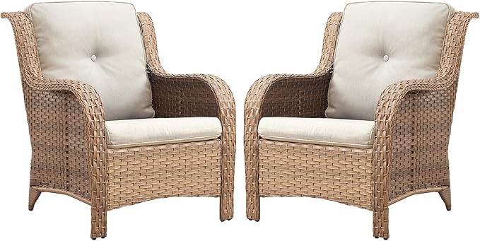Belord Patio Chairs Set of 2-300 LBS Weight Capacity Outdoor Wicker Chairs with High Backrest Removable Cushion - Photo 2