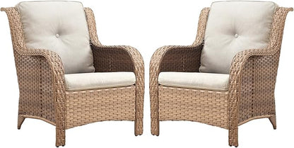 Belord Patio Chairs Set of 2-300 LBS Weight Capacity Outdoor Wicker Chairs with High Backrest Removable Cushion, All Weather Outdoor Seating Rattan Dining Chairs for Porch Balcony Backyard Yellow
