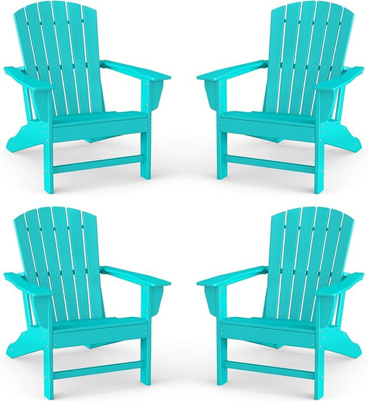 BRIOPAWS Adirondack-Chairs-Set of 4 | Fire Pit Chair | Oversized | HDPE Plastic | Weather Resistant | for Deck Outdoor Poolside Campfire | Aqua