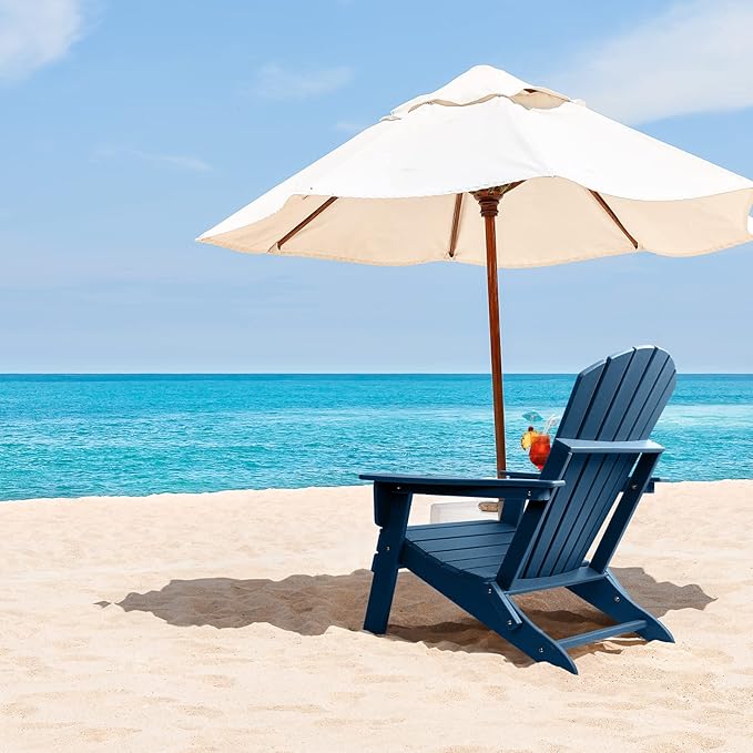 FUNBERRY Folding Adirondack Chair, HDPE All Weather Fire Pit Chairs with Cup Holder for Outdoor