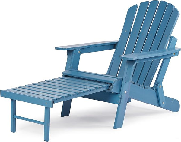 Oversized Outdoor Wooden Folding Adirondack Chair with Retractable Ottoman - Photo 1