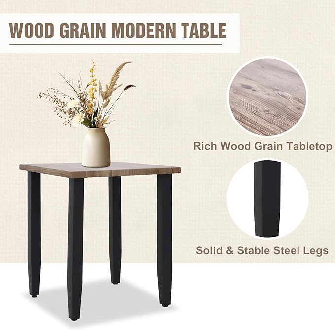 Modern Outdoor Side Table with Wood Grain Top, Stylish Patio Square Table for Patio, Porch, Deck, or Garden