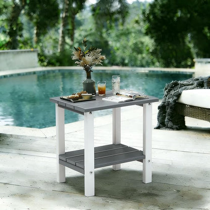 OTSUN Adirondack Outdoor Side Table, 16" HDPE Patio Side Table with Shelf, Weather Resistant Easy Maintenance for Backyard Pool Porch Garden & Lawn