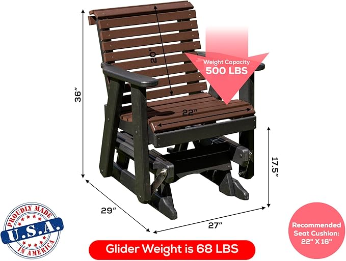 Amish Craftsmanship Made in USA 2FT Heavy Duty Poly Lumber Wood Porch Patio Glider HDPE with No Wood fibers Lancaster - Photo 2