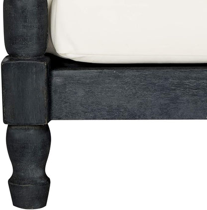 SAFAVIEH Outdoor Collection Pomona Dark Slate Grey Solid Wood/Beige Cushion Lounger Bench Sofa Loveseat (PAT6740K)