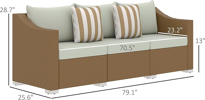 Outsunny 3 Seater Patio Sofa, Wicker Sofa with Cushions, Outdoor Furniture Rattan Couch with 2 Throw Pillows - Photo 3