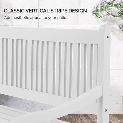 VINGLI 50" Outdoor Wood Bench, Weatehr Resistant Wooden Garden Patio Bench with Comfortable Backrest & Curved Armrest, 800lb Capacity Loveseat for Front Porch Park Yard Deck (White, Dense Slatted)