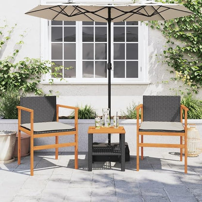 Patio Chairs with Cushions 2 pcs Black Poly Rattan&Solid Wood Sillas para Patio Lawn Chairs for Dining Table Garden Chair for Picnic Study Courtyard Living Room