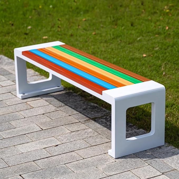 Outdoor Garden Bench, Metal Bench with Slatted Seat, Bench Park, Patio Bench, Backless Bench for Yard, Lawn, Porch(Brown,150cm/59in)