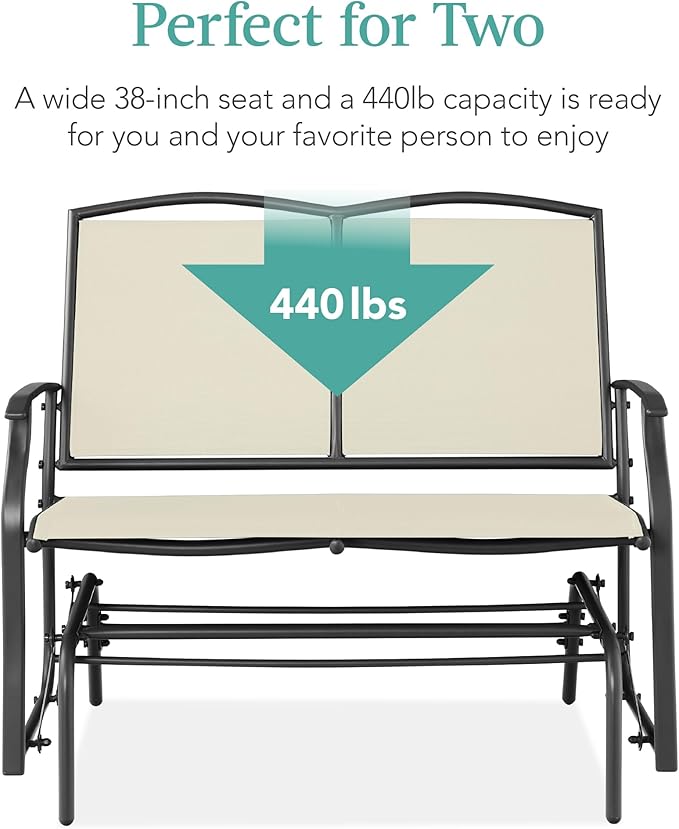 Best Choice Products 2-Person Outdoor Patio Swing Glider Steel Bench Loveseat Rocker for Deck, Porch w/Textilene Fabric - Photo 6