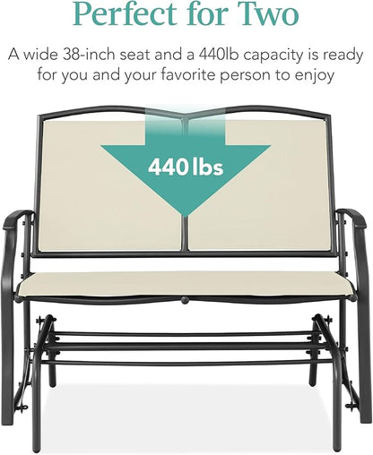 Best Choice Products 2-Person Outdoor Patio Swing Glider Steel Bench Loveseat Rocker for Deck, Porch w/Textilene Fabric, Steel Frame - Ivory/Gray