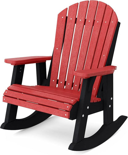 Wildridge Heritage Adirondack Rocking Chair, Cardinal Red and Black - Outdoor Weather Resistant HDPE Rocking Chair for Patio, Deck, Fire Pit