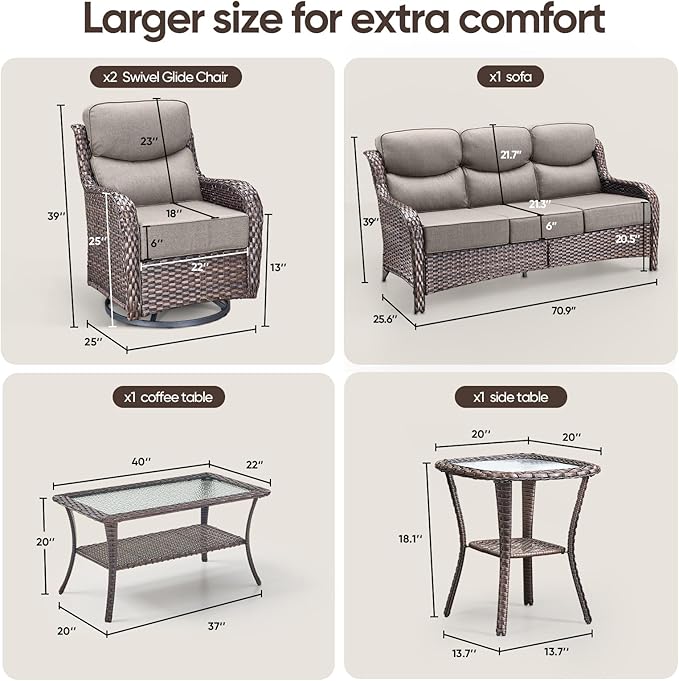 Swivel Patio Chairs sofa Set of 5 with 6" Thick Cushion - Wicker Outdoor Swivel Rocker Patio Chair - Photo 2