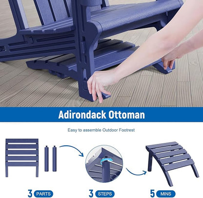 FONTOI Adirondack Ottoman, HDPE Plastic Adirondack Chair Footstool, All Weather Outdoor Footrest for Patio, Backyard, Lawn, Fire Pits, Navy Blue