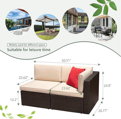 Devoko Patio Furniture Sofa Sets Outdoor All-Weather Sectional Corner Sofa and Armless Small Couch (Beige, 2 PCS Patio Sofa Set)