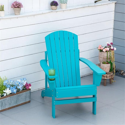 Folding Adirondack Chair, Weather Resistant Outdoor Patio Chair with Cup Holder for Lawn, Backyard, Poolside(Blue)