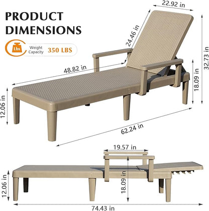 Domi Pool Lounge Chairs Set of 2, Outdoor Lounge Chairs with 6 Positions Backrest Adjustable Armrest, Resin Waterproof Chaise Lounge Outdoor for Poolside Patio Garden Deck