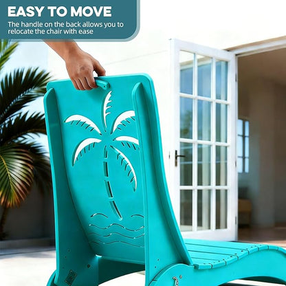 in Pool Lounge Chairs Set of 2, HDPE Pool Chaise Loungers for Sun Shelf up to 9 Inches, Fade-Resistant, 3-Position Adjustable Backrest with Headrest, Ergonomic Poolside Lounger, Blue