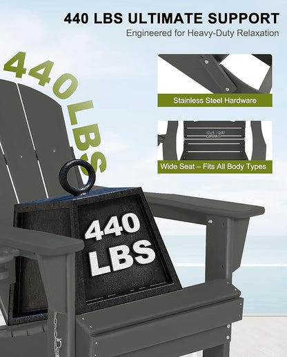 Folding Adirondack Chairs - Plastic Adirondack Chairs with Cup Holder, Weather Resistant for Outdoor, Patio, Lawn, Garden, Backyard Deck, Fire Pit - Dark Gray
