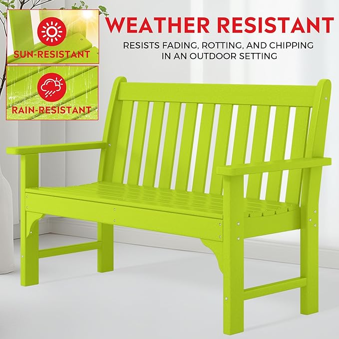 Costaelm Garden Bench, Farmhouse Park Front Porch for Entryway Bench Outdoor Seating Low Bench Patio Bench Outside/Indoor, Lime