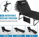 VILLEY Oversized Padded Chaise Lounge with Cushion, Foldable Camping Cot, Patio Reclining Lounge Chairs - Photo 2