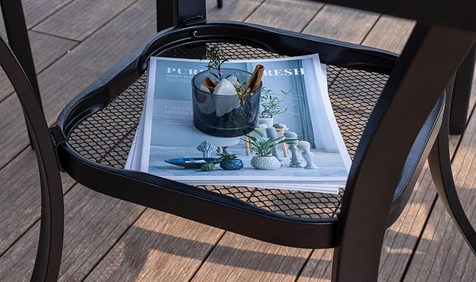 VICLLAX Small Patio Dining Table for 2, Round Metal Slatted Tabletop with Storage Shelf for Front Porch Lawn Garden, Antique Grey Tabletop(No Umbrella Hole)