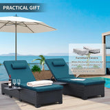 WAROOM Outdoor Chaise Lounge Chairs for Outside Patio Furniture Set of 2 Wicker Recliner Black Rattan Sunbathing - Photo 7