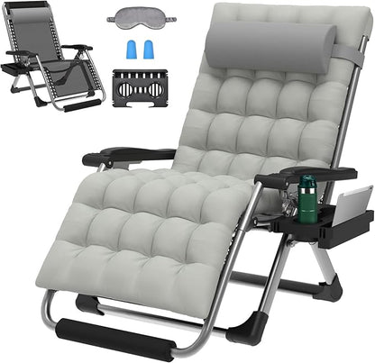 ZENPETIO Oversized Zero Gravity Chair, 33In XXL Zero Gravity Recliner Lounge Chair, Anti Gravity Chair for Indoor and Outdoor, Reclining Camping Chair for Lawn and Patio w/Cushion and Footrest, 500LBS