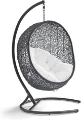 Modway Encase Wicker Rattan Outdoor Patio Porch Lounge Egg Swing Chair with Stand in White - Photo 1