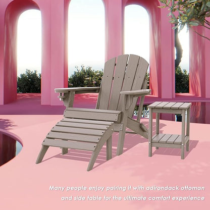 IVY&LANE Folding-Adirondack-Chair | HDPE Plastic | Wood Grain | Outdoor Fire Pit Chairs with Cup Holder | Poly | Weather Resistant | for Patio Deck Poolside Garden Beach