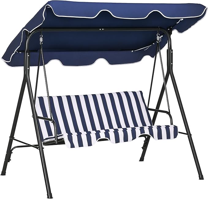Outsunny 3-Seat Outdoor Patio Swing Chair with Removable Cushion, Steel Frame Stand and Adjustable Tilt Canopy for Patio - Photo 1
