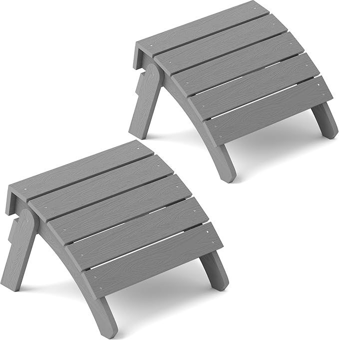 YEFU Adirondack Ottoman Set of 2, Patio Foot Rest, Adirondack Foot Rest, Folding Adirondack Footstool, Weather Resistant for Adirondack Chair, Widely Used for Outdoor, Porch, Backyard, Fire Pits-Gray