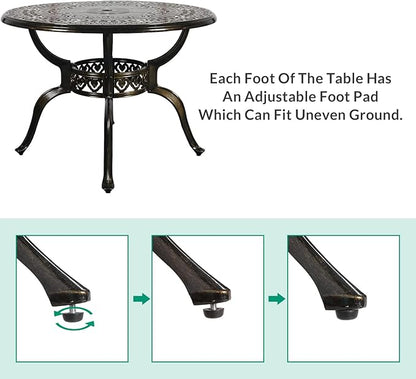 VIVIJASON 38.5" Patio Bistro Table Outdoor Dining Round Table Bronze Cast Aluminum Table with Umbrella Hole