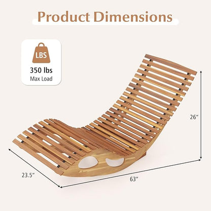 Giantex Acacia Wood Outdoor Rocking Chair, Set of 2 Patio Lounge Chair with Ergonomic Curved & Slatted Seat, High Back, Bottom Stopper, Outside Chaise Lounge, 63”x23.5”x26” Pool Lounger for Porch