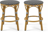 PURPLE LEAF Patio French Round 26" Counter Stool Set of 2 Large Rattan Backless Stackable Barstools Bamboo Print - Photo 1