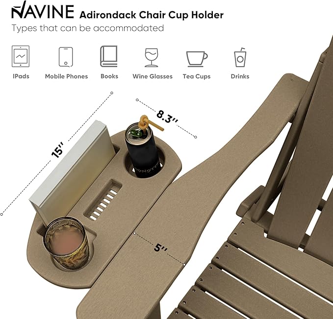 Adirondack Chair, HDPE Folding Adirondack Chair with Multifunctional Cup Holder, Weather Resistant Fire Pit Chair for porches, patios, patios, poolsides, Decks.