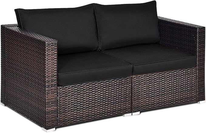 Tangkula 2 Seat Outdoor Wicker Loveseat Sofa Set, Modular PE Rattan 2 Pieces Outdoor Wicker Corner Sofa - Photo 1