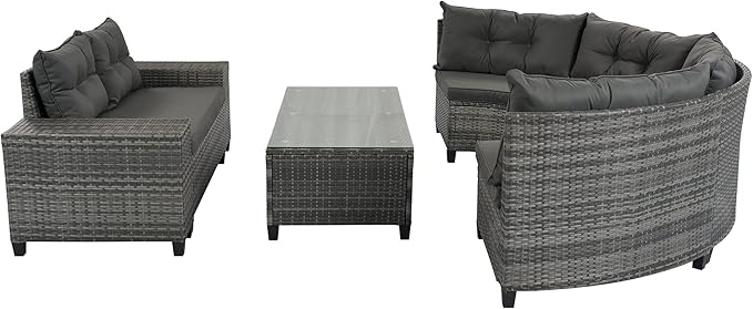 Quarte Outdoor Patio Furniture Sets, 8-Pieces All Weather Wicker Round Sofa Set, Half-Moon Sectional Sets - Photo 9