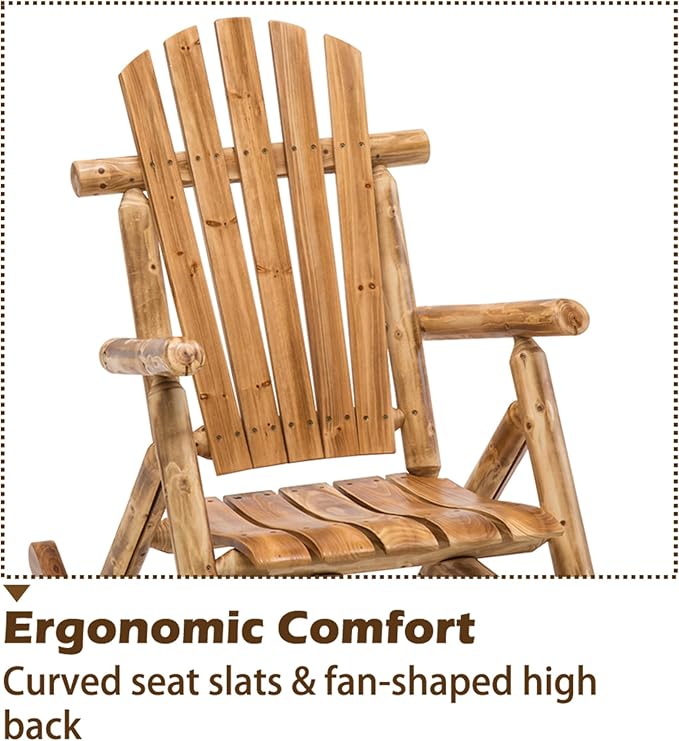 Anraja Outdoor Rocking Chairs Set of 2 Wood Log Furniture Rustic Patio Porch Rocker Comfy Lawn Beach Balcony, Lightly Toasted