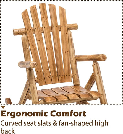 Anraja Outdoor Rocking Chairs Set of 2 Wood Log Furniture Rustic Patio Porch Rocker Comfy Lawn Beach Balcony, Lightly Toasted