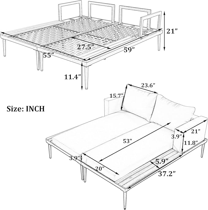 LUMISOL Outdoor Patio Daybed Metal Daybed with Cushions and Wood Topped Side Spaces for Drinks - Photo 7