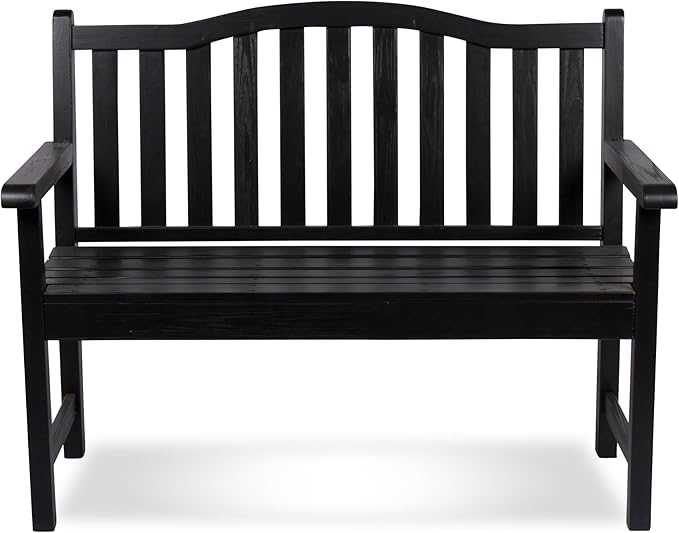 Shine Company Belfort Outdoor Solid Wood Patio Garden Bench, Ergonomic Seat, 22" D x 44.75" W x 36" H, Black