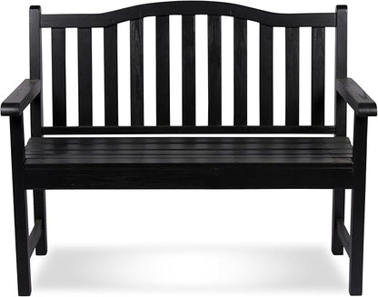 Shine Company Belfort Outdoor Solid Wood Patio Garden Bench, Ergonomic Seat, 22" D x 44.75" W x 36" H, Black