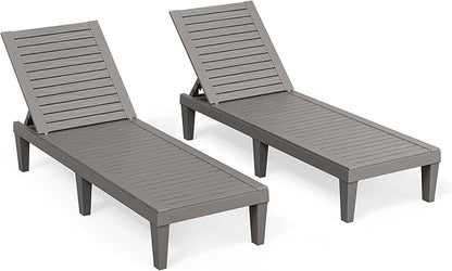 Outdoor Chaise Lounge Set of 2,Lightweight Patio Chairs,Waterproof Sun Loungers Chair Outdoor,5-Positions Adjustable Pool Lounge Chair for Garden Beach Patio Poolside Lawn and Deck,Striped Grey