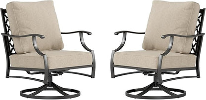 Metal Frame Outdoor Patio Swivel Chairs Set of 2 with 5.75" Extra Thick Cushion, 2 Piece High Back Swivel Patio Chairs Outdoor Furniture Seating for Deck Balcony Front Porch, Beige
