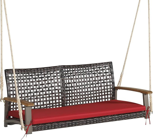 Tangkula 2 Person PE Wicker Porch Swing Bench - Photo 1