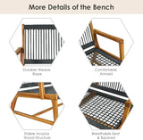 LDAILY Moccha Wood Rope Patio Bench, Modern Outdoor Acacia Park Garden Patio Furniture - Photo 7