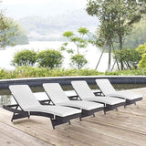 Modway Convene Wicker Rattan Outdoor Patio Chaise Lounge Chairs in Espresso White - Set of 4 - Photo 2