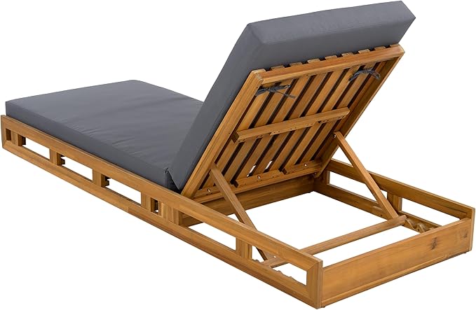 GDFStudio Outdoor Lounge Chaise Set with 4" Water-Resistant Cushions,4-Position Adjustable Backrest Recliner,Acacia Wood Lounger Chair for Patio,Garden,Poolside,Balcony,Deck,79" A Dark Gray,Teak