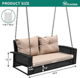 YITAHOME Wicker Hanging Porch Swing Chair 2-Seats Outdoor Black Rattan Patio Swing Lounge w/ 2 Back Cushions Capacity - Photo 4
